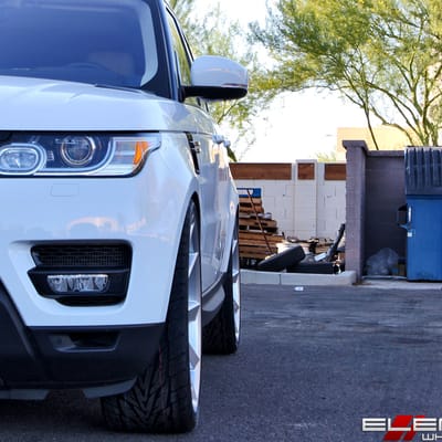 24x10 Koko Kuture Kapan Gloss Silver on a 2017 Land Rover Ranger Rover Sport w/ specs
