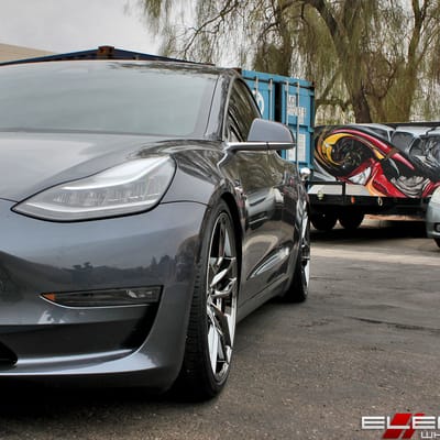 20 inch Staggered Variant Krypton Super Black Chrome (Flow Forged) on a 2017 Tesla Model 3 w/ specs