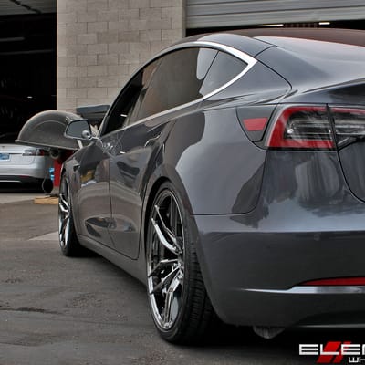 20 inch Staggered Variant Krypton Super Black Chrome (Flow Forged) on a 2017 Tesla Model 3 w/ specs