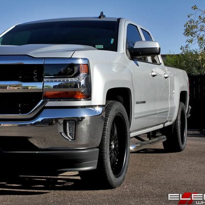 22x9.5 inch 2Crave No-11 Satin Black on a 2018 Chevy Silverado 1500 w/ Specs