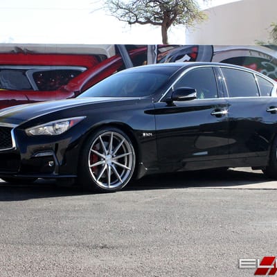20 inch Staggered Rohana RF1 Brushed Titanium on a 2018 Infiniti Q50S Redsport 400 RWD w/ Specs