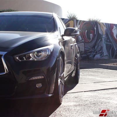 20 inch Staggered Rohana RF1 Brushed Titanium on a 2018 Infiniti Q50S Redsport 400 RWD w/ Specs