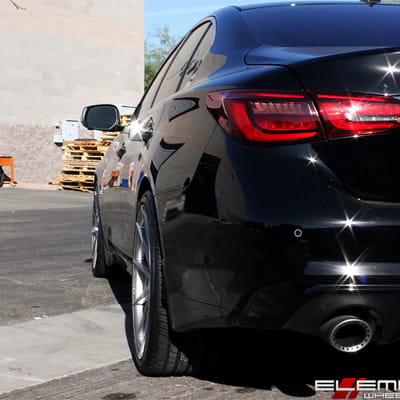 20 inch Staggered Rohana RF1 Brushed Titanium on a 2018 Infiniti Q50S Redsport 400 RWD w/ Specs