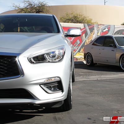 20 inch Staggered Rohana RF2 Brushed Titanium on a 2018 Infiniti Q50 w/ Specs