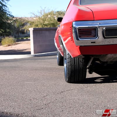 18 inch Staggered American Racing VN815 PVD Chrome on a 70 Chevrolet Chevelle w/ Specs
