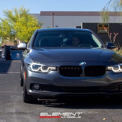 19 inch Staggered Variant Xenon Satin Black w/ Red Cap on a 2018 BMW 320i 3 Series