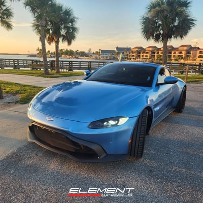 20 inch Staggered Variant Nysa in Satin Black on a 2020 Aston Martin Vantage