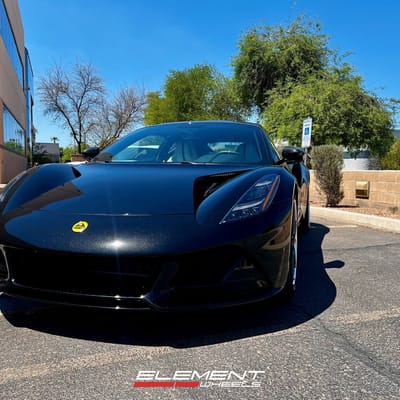 Staggered 20/21 inch Variant BTZ-3P in Satin Gunmetal w/ Chrome Lip on a 2024 Lotus Emira