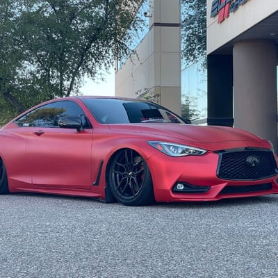 Staggered 19 inch Variant Helium's in Satin Black on a 2018 Infiniti Q60