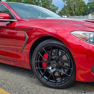 Enkei Raijin's in Matte Black on a 2019 Genesis G70