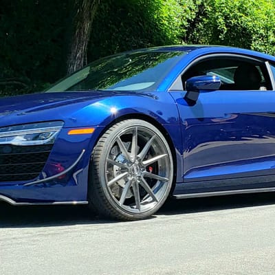 Staggered 20 Inch Variant Argon in Brushed Titanium on a 2014 Audi R8 W/ Steel Brakes