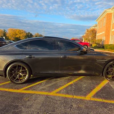 Staggered 20 inch Vossen HF-5 in Satin Bronze on a 2025 Genesis G80