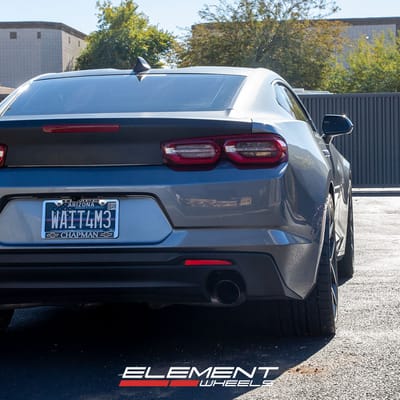 20 inch Staggered American Racing AR924 Crossfire Satin Black on a 2019 Chevrolet Camaro 2LT