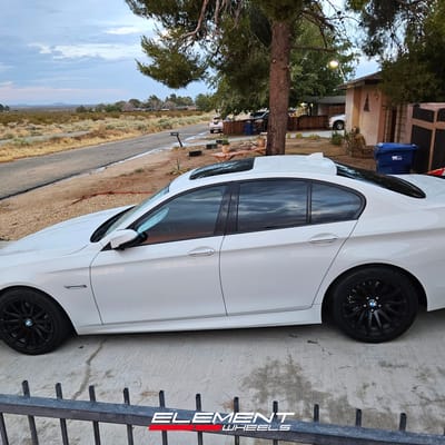 Staggered 18 inch MRR HR9 in Full Matte Black on a 2014 BMW 528i