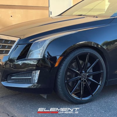 Staggered 19 inch Blaque Diamond BD-11 in Gloss Black on a 2014 Cadillac ATS Sedan