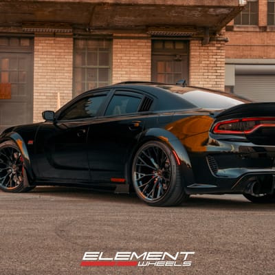22 inch Ferrada FR9 in Gloss Black on a Dodge Charger Widebody
