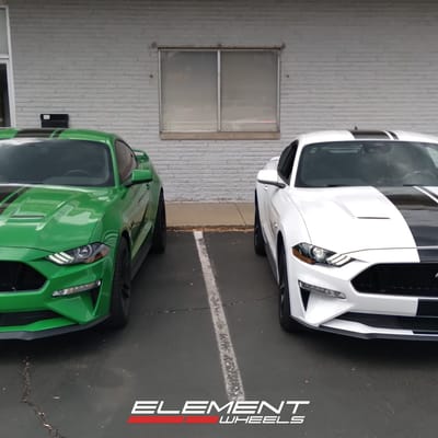 Staggered 19 inch P51 101RF in Gloss Black on a 2019 Ford Mustang