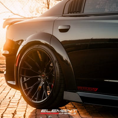 22 inch Ferrada FR9 in Gloss Black on a Dodge Charger Widebody
