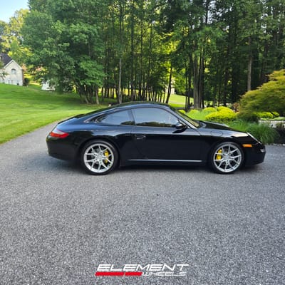 Staggered 19 inch Variant Nysa in Raw Milled on a 2006 Porsche 911 Carrera 997 Base Narrow Body