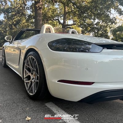 Staggered 20 inch HRE FF01 in Liquid Silver on a 2019 Porsche Boxster 718