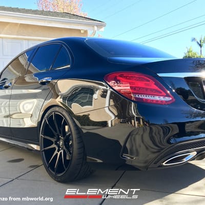 20 inch staggered Black Di Forza BM12 Matte Black Wheels on 2016 Mercedes C Class C300 w/ Specs