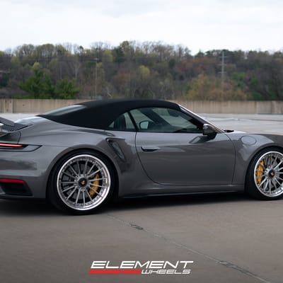 21/22 Double Staggered Variant NTZ-3P Brushed Titanium w/ Polished Lip on a 2024 911 Porsche Turbo S w/ Carbon Ceramic Brakes (Centerlock)