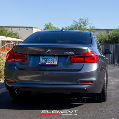 19 inch Staggered Variant Xenon Satin Black w/ Red Cap on a 2018 BMW 320i 3 Series
