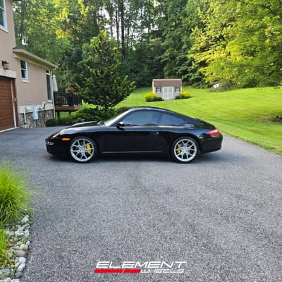 Staggered 19 inch Variant Nysa in Raw Milled on a 2006 Porsche 911 Carrera 997 Base Narrow Body
