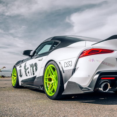 19 inch Staggered Variant Xenon Custom Shocker Yellow on a 2020 Toyota Supra
