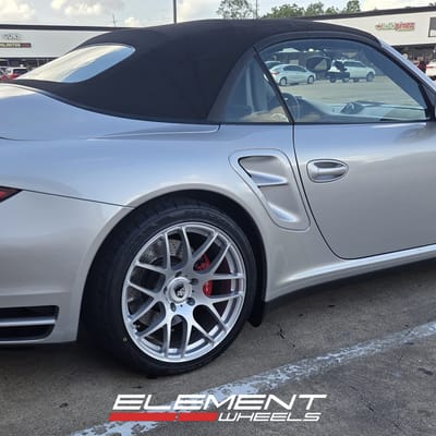 Staggered 19 inch Ruger Mesh in Liquid Silver on a 2010 Porsche 911 Carrera 997 Turbo