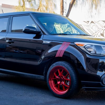 17 inch F1R F105 Candy Red on a 2016 Kia Soul