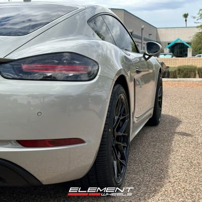 Staggered 20 inch Variant Radon Gloss Black on a 2018 Porsche Cayman