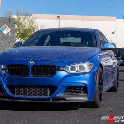 19 inch Staggered Varro VD36X Gloss Black on a 2014 BMW 335i RWD w/ 4 Piston Grey Brakes