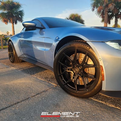 20 inch Staggered Variant Nysa in Satin Black on a 2020 Aston Martin Vantage