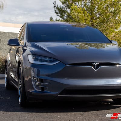 22 inch Staggered Ferrada CM2 Matte Graphite w/ Chrome Lip on a Tesla Model X Long Range