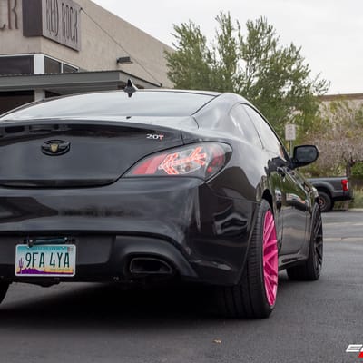 19 inch Staggered MRR Ground Force GF07 Gloss Black & Custom Pink on  a 2010 Hyundai Genesis Coupe