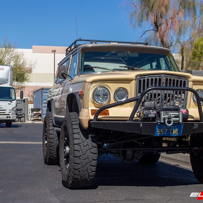 17 inch Helo HE904 Satin Black on a Custom 1977 Jeep Wagoneer
