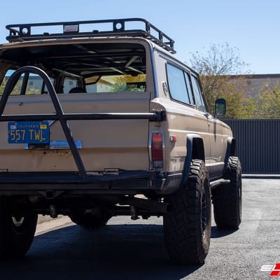 17 inch Helo HE904 Satin Black on a Custom 1977 Jeep Wagoneer
