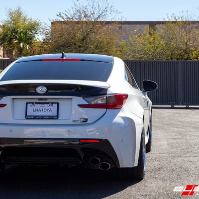 20 inch Staggered Lexani R-Twelve Gloss Black Machined w/ Chrome Stainless Lip on a 2015 Lexus RC-F
