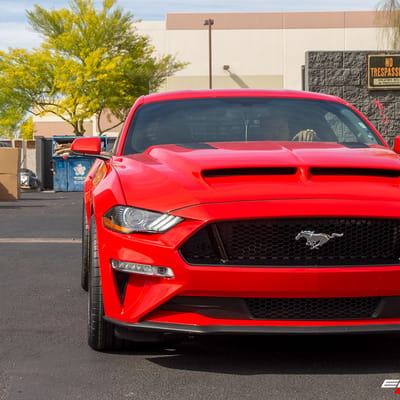 20 inch Staggered Variant Xenon Satin Black on a 2019 Ford Mustang GT