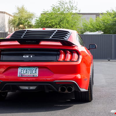 20 inch Staggered Variant Xenon Satin Black on a 2019 Ford Mustang GT