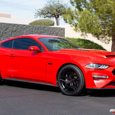20 inch Staggered Variant Xenon Satin Black on a 2019 Ford Mustang GT