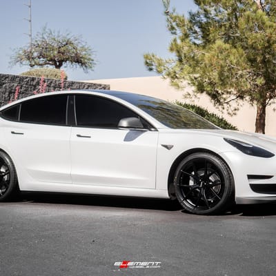 20 inch Varro VD38X Satin Black on a Lowered 2021 Tesla Model 3 AWD
