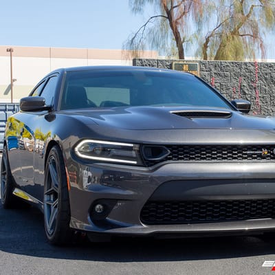 20 inch Staggered Variant Xenon Satin Gunmetal on a 2020 Dodge Charger Scatpack
