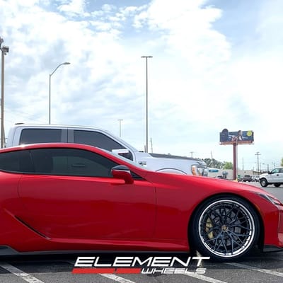 22 inch Staggered Rohana RFG19 Satin Black Face w/ Polished Lip on a 2021 Lexus LC 500
