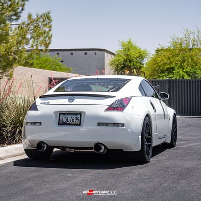 19 inch Staggered TSW Tabac Semi Gloss Black on a 2004 Nissan 350Z