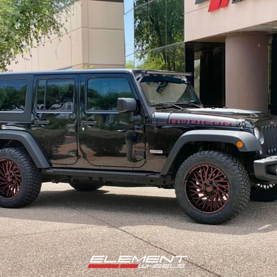 20 inch Force Off-Road F50 in Gloss Black w/ Red Milled on a 2018 Jeep Wrangler JK