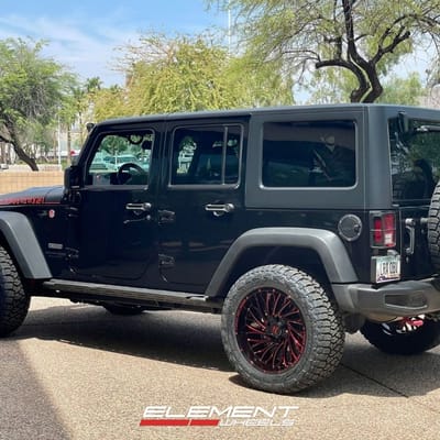 20 inch Force Off-Road F50 in Gloss Black w/ Red Milled on a 2018 Jeep Wrangler JK