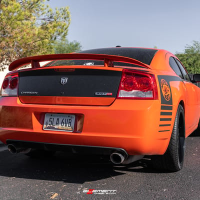 22 inch Staggered Lexani Turbine Gloss Black on a 2009 Dodge Charger SRT