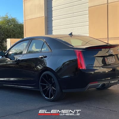 Staggered 19 inch Blaque Diamond BD-11 in Gloss Black on a 2014 Cadillac ATS Sedan